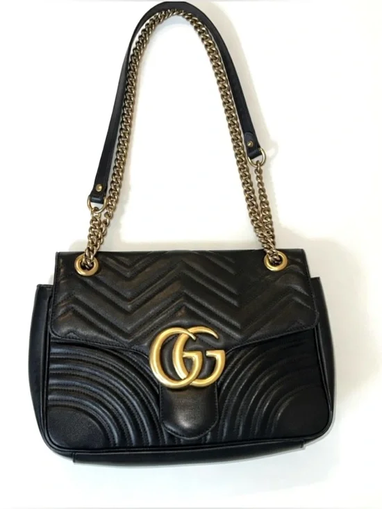 Gucci GG Black Quilted Marmont Leather Shoulder Bag with Gold Hardware - Picture 3 of 8